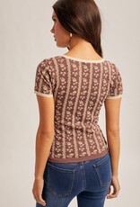 509 Broadway Lace Trim Floral Motif Tee