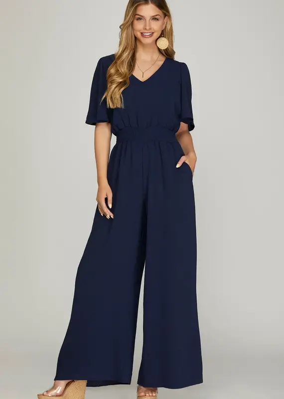 509 Broadway Flounce Sleeve Pocket Jumpsuit