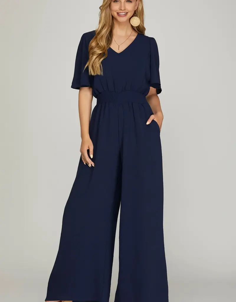 509 Broadway Flounce Sleeve Pocket Jumpsuit