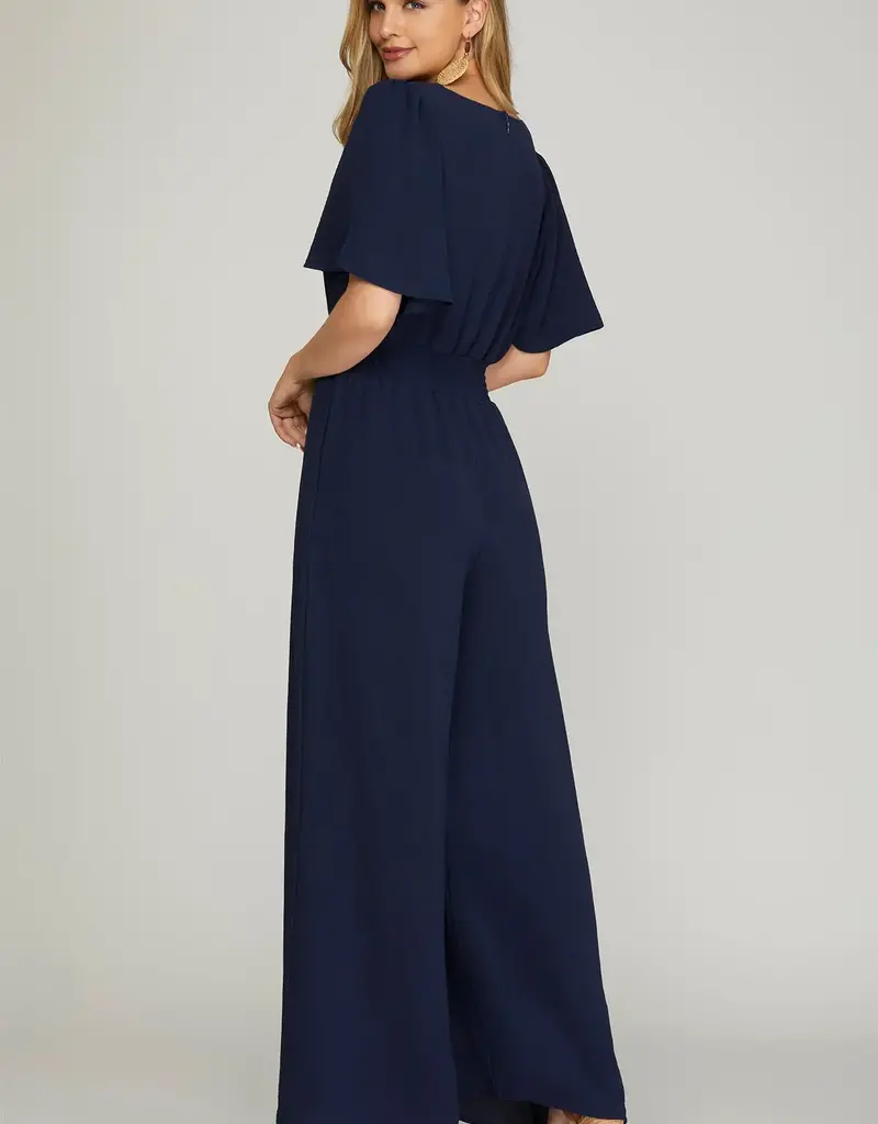 509 Broadway Flounce Sleeve Pocket Jumpsuit