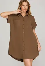 509 Broadway Drop Shoulder Button Woven Dress