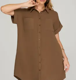509 Broadway Drop Shoulder Button Woven Dress
