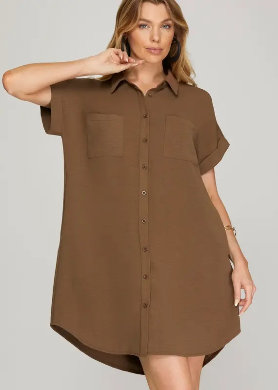 509 Broadway Drop Shoulder Button Woven Dress