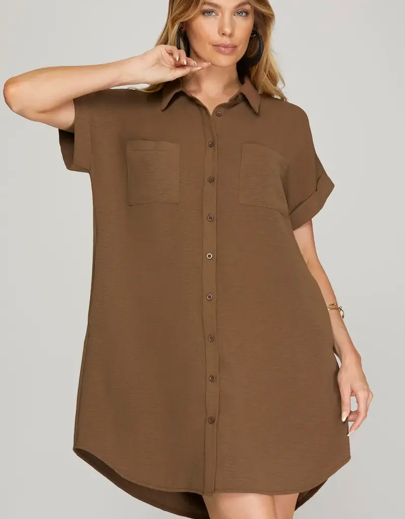 509 Broadway Drop Shoulder Button Woven Dress