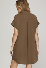 509 Broadway Drop Shoulder Button Woven Dress