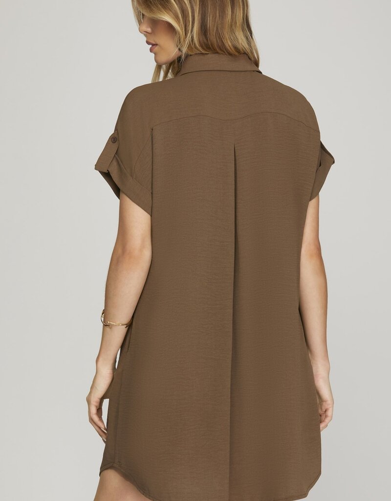 509 Broadway Drop Shoulder Button Woven Dress