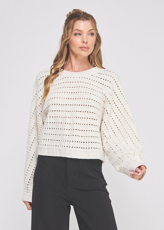 509 Broadway Pointelle Crop Oversized Sweater