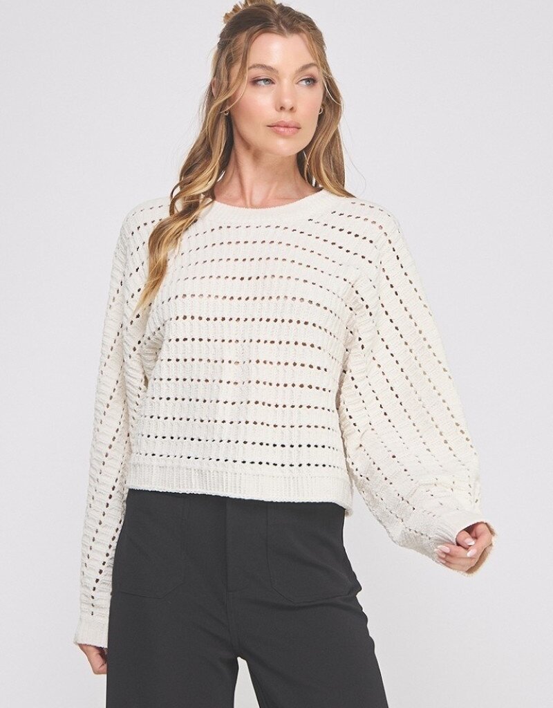 509 Broadway Pointelle Crop Oversized Sweater