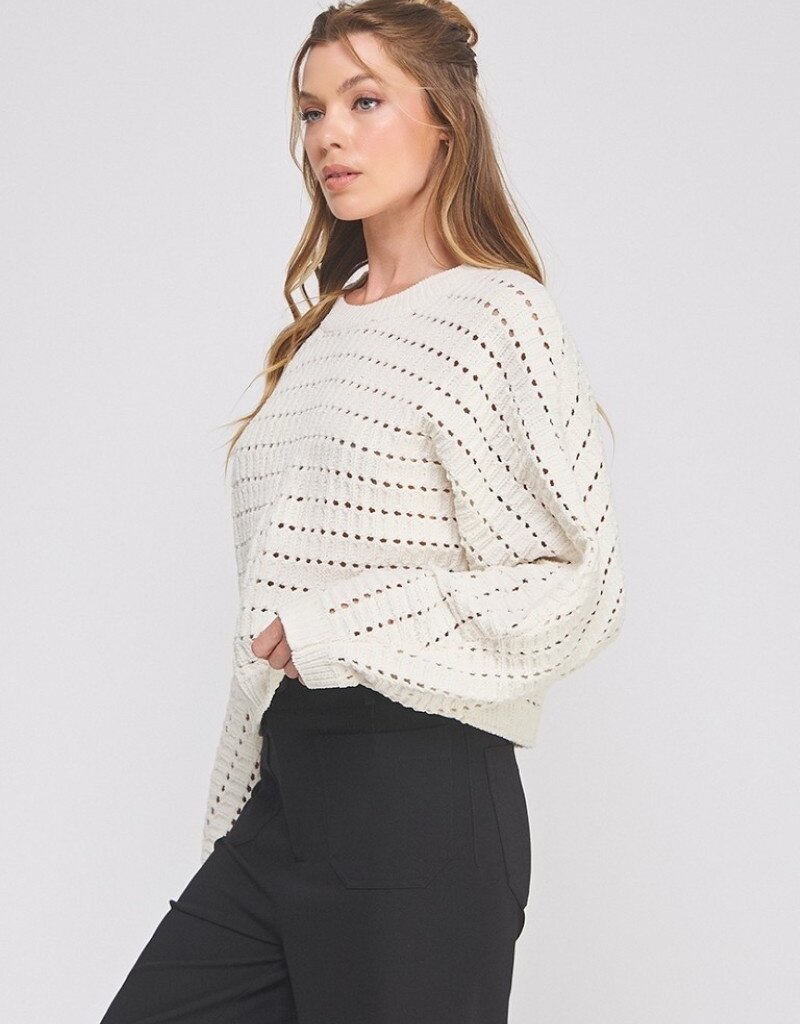 509 Broadway Pointelle Crop Oversized Sweater