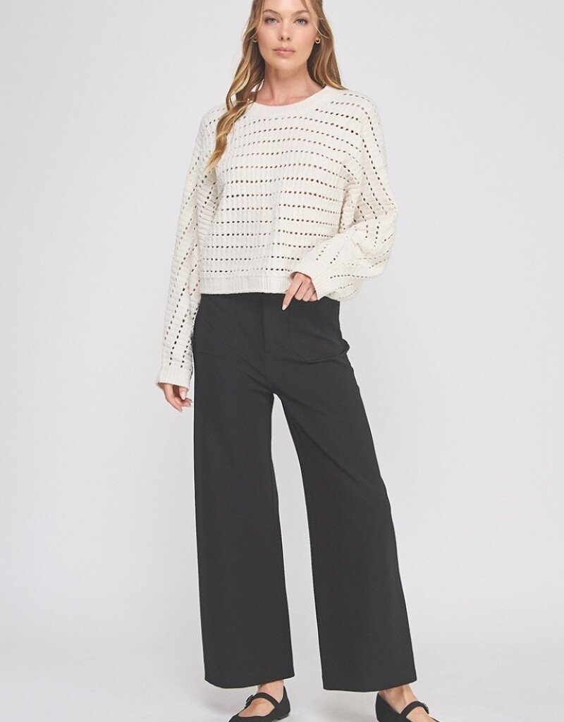 509 Broadway Pointelle Crop Oversized Sweater