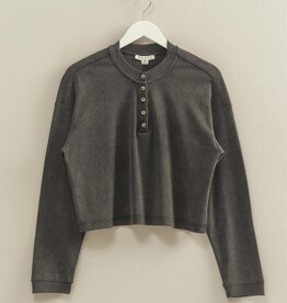 509 Broadway Mineral Washed Long-sleeve Henley Top