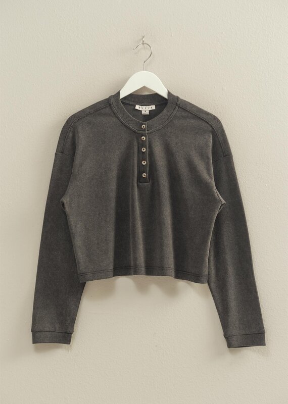 509 Broadway Mineral Washed Long-sleeve Henley Top