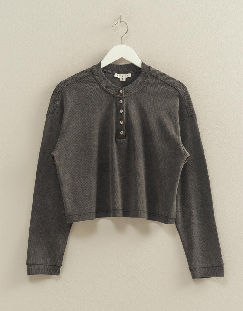 509 Broadway Mineral Washed Long-sleeve Henley Top