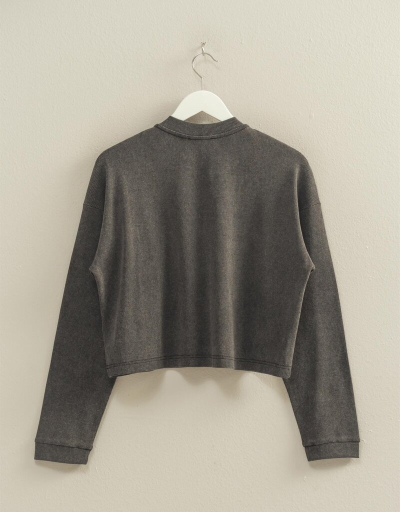 509 Broadway Mineral Washed Long-sleeve Henley Top