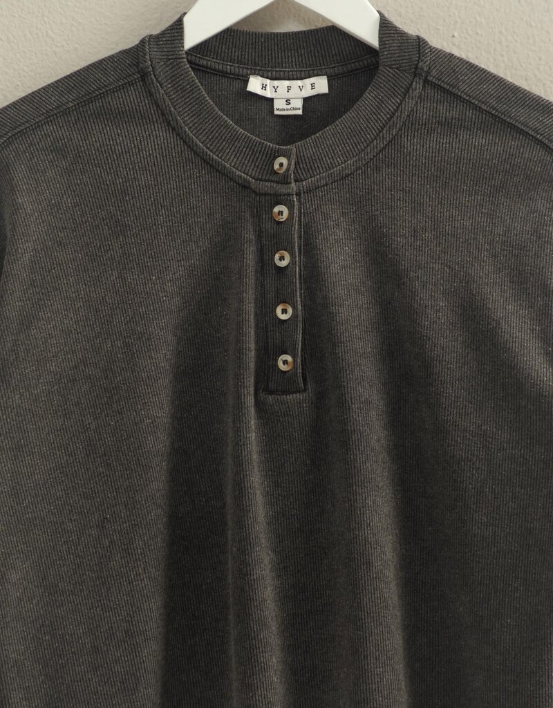509 Broadway Mineral Washed Long-sleeve Henley Top