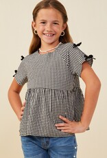 509 Broadway Girls Contrast Ribbon Gingham Babydoll Top