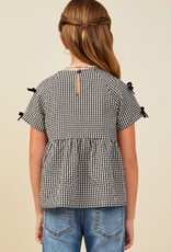 509 Broadway Girls Contrast Ribbon Gingham Babydoll Top