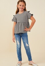 509 Broadway Girls Contrast Ribbon Gingham Babydoll Top