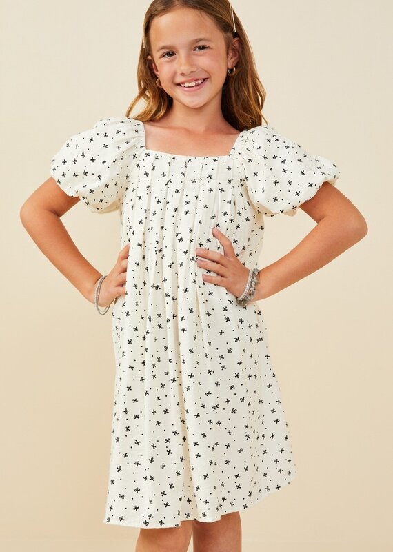 509 Broadway Girls Ditsy Bow Box Pleated Dress