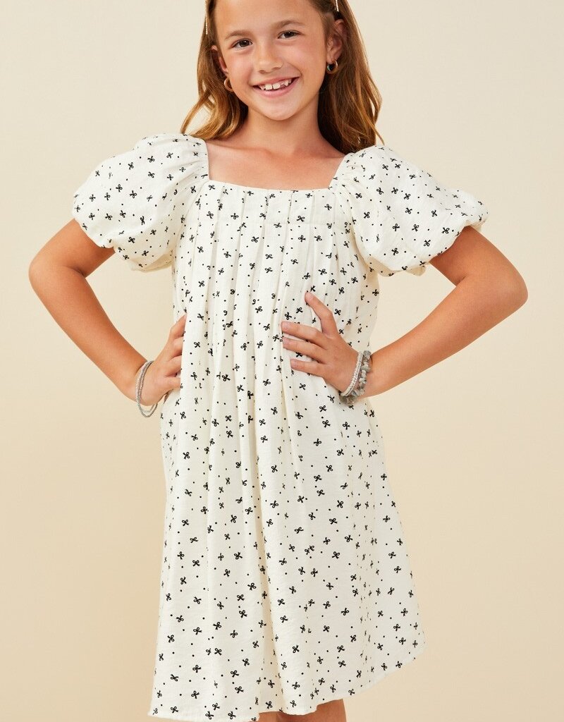 509 Broadway Girls Ditsy Bow Box Pleated Dress