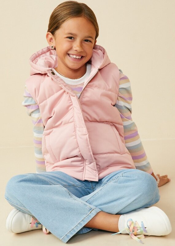 509 Broadway Girls Padded Zip Up Hooded Vest