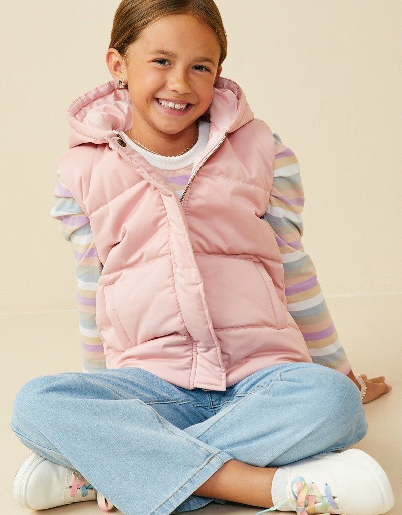 509 Broadway Girls Padded Zip Up Hooded Vest