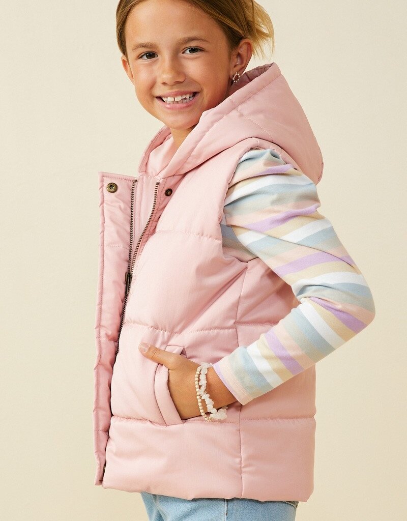 509 Broadway Girls Padded Zip Up Hooded Vest