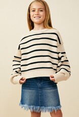509 Broadway Girls Shoulder Puff Stripe Sweater