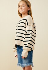 509 Broadway Girls Shoulder Puff Stripe Sweater