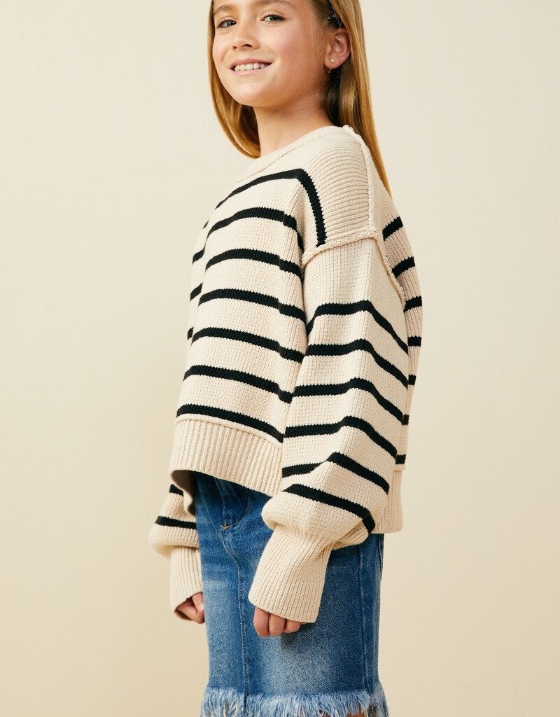 509 Broadway Girls Shoulder Puff Stripe Sweater