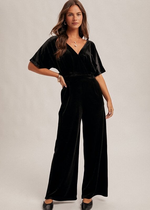 509 Broadway Surplice Neck Velvet Jumpsuit