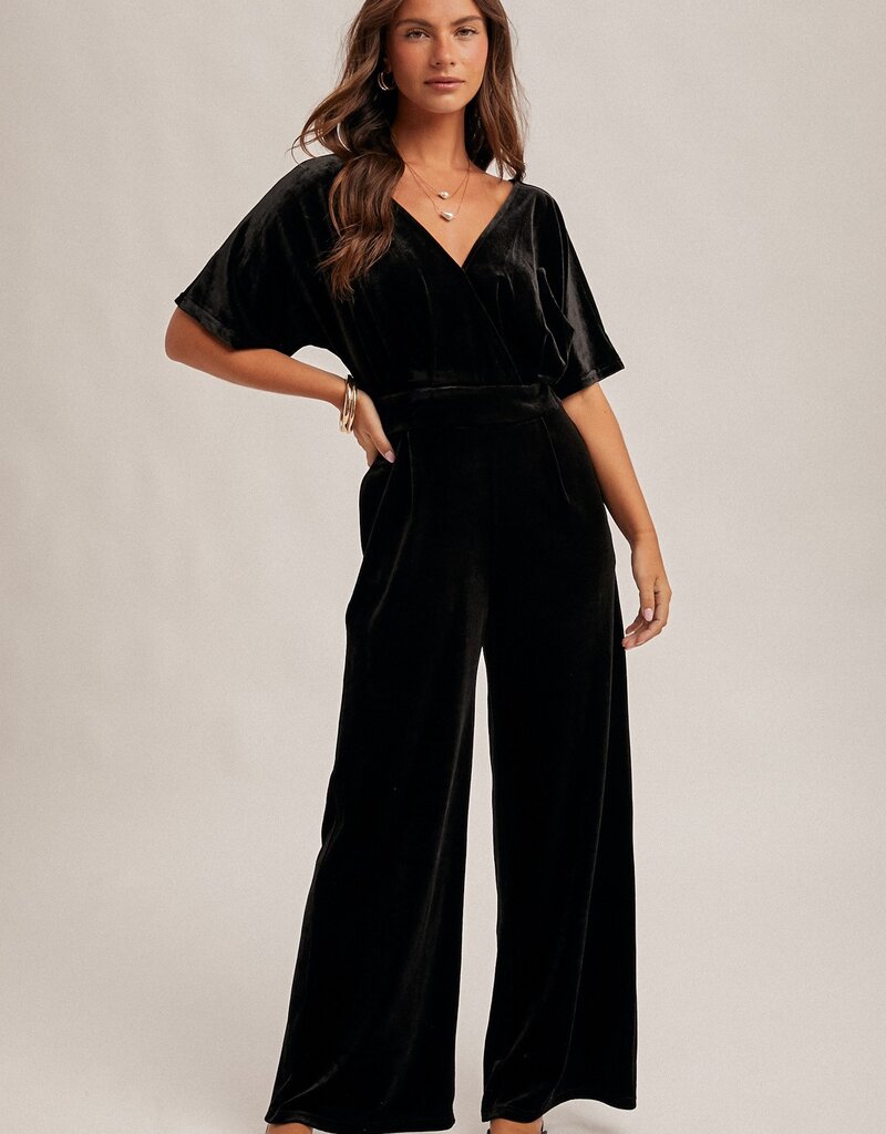 509 Broadway Surplice Neck Velvet Jumpsuit