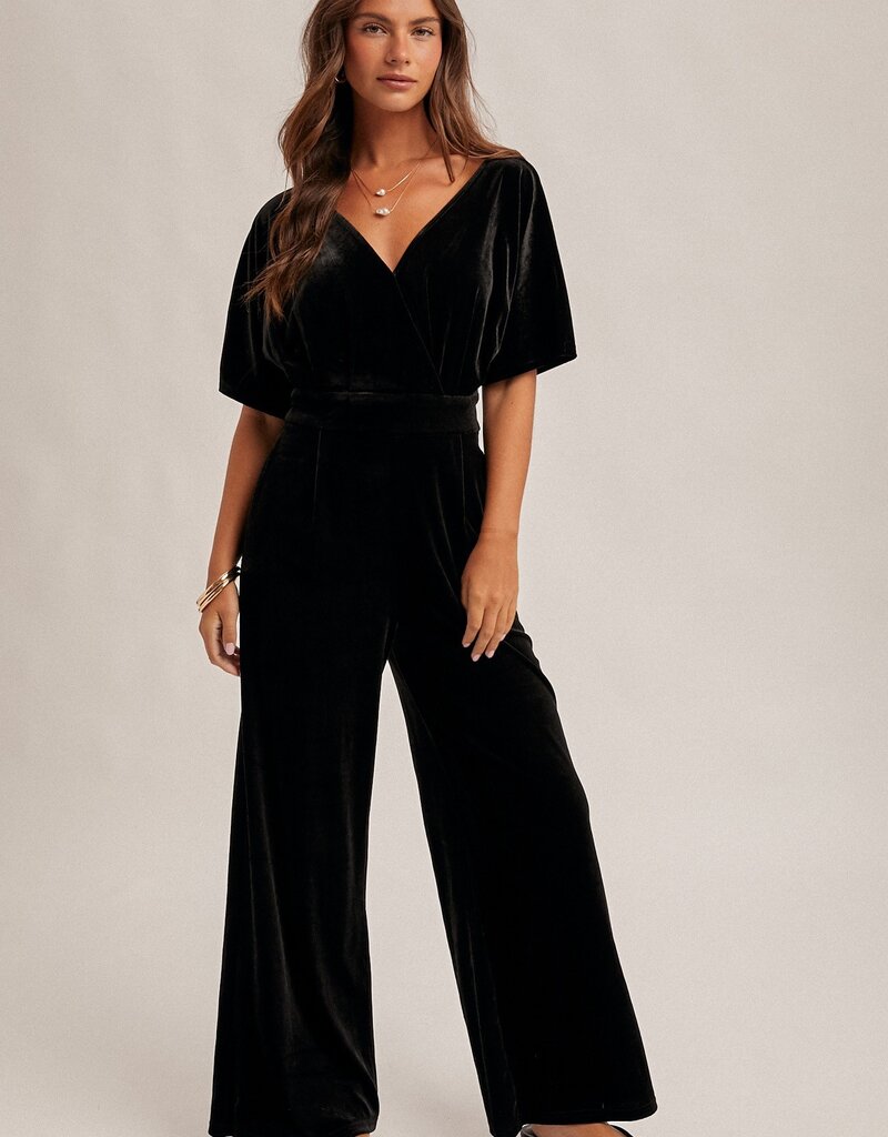 509 Broadway Surplice Neck Velvet Jumpsuit