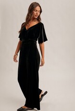 509 Broadway Surplice Neck Velvet Jumpsuit