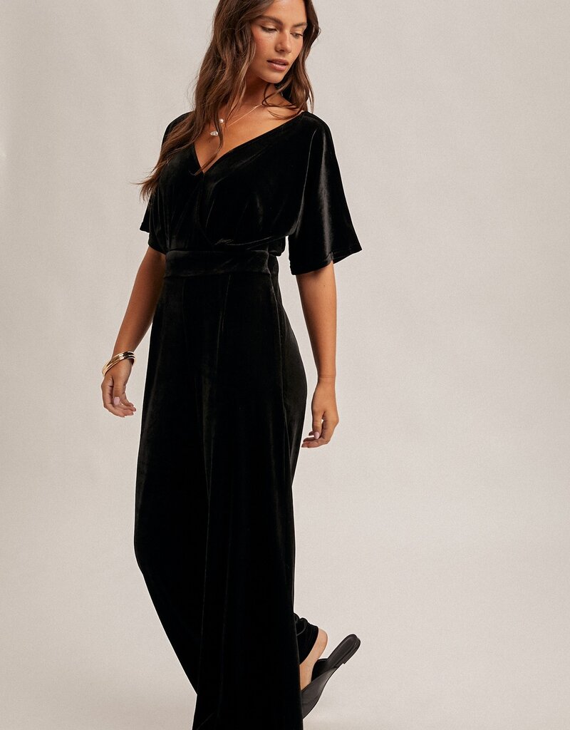 509 Broadway Surplice Neck Velvet Jumpsuit