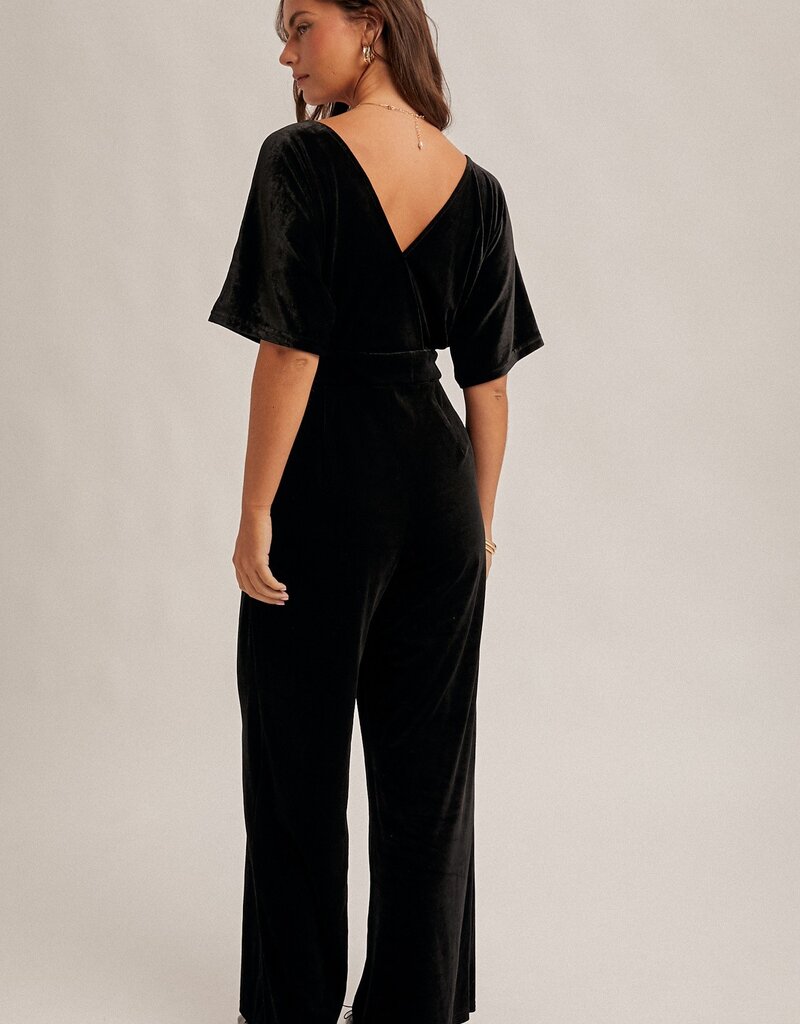 509 Broadway Surplice Neck Velvet Jumpsuit