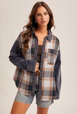 509 Broadway Waffle Texture Plaid Corduroy Schacket