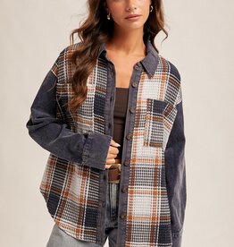 509 Broadway Waffle Texture Plaid Corduroy Schacket