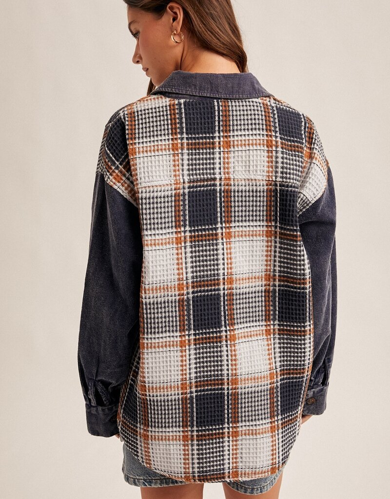 509 Broadway Waffle Texture Plaid Corduroy Schacket
