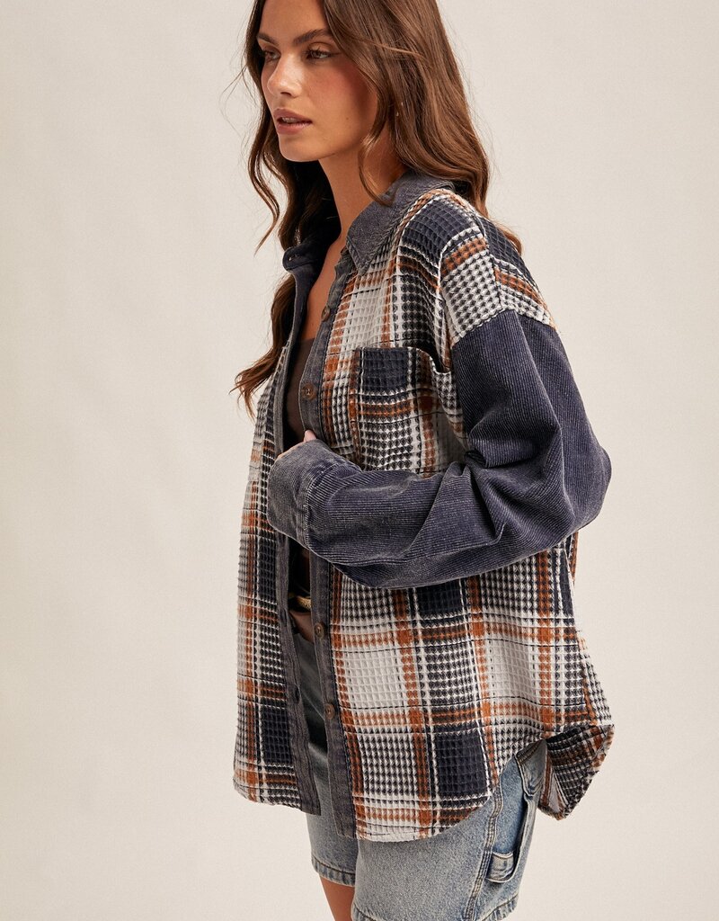 509 Broadway Waffle Texture Plaid Corduroy Schacket