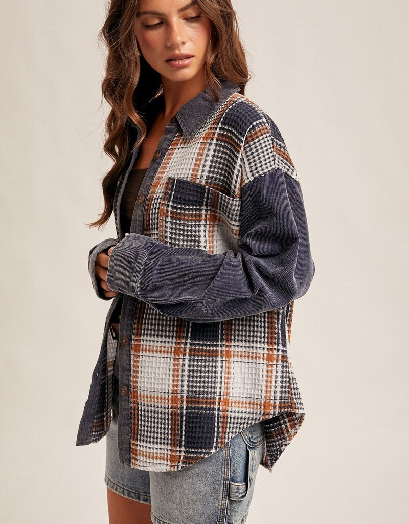 509 Broadway Waffle Texture Plaid Corduroy Schacket