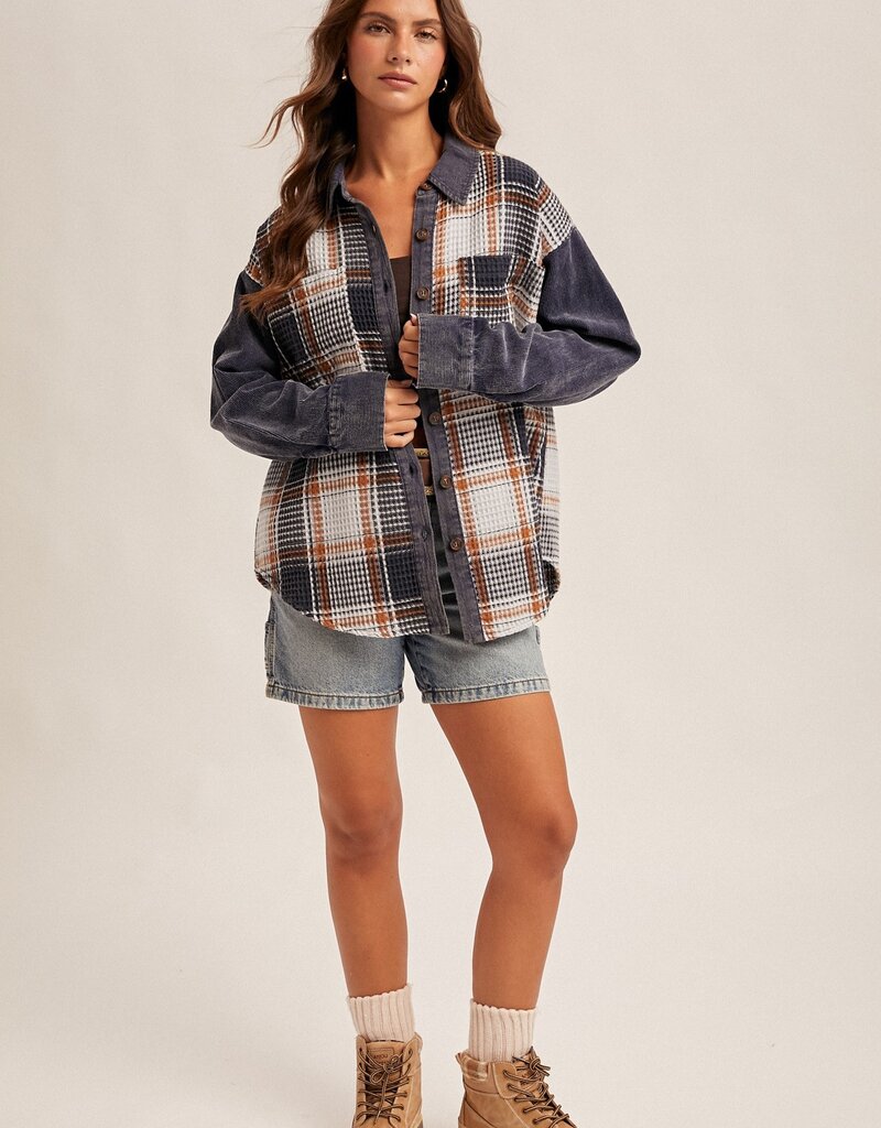 509 Broadway Waffle Texture Plaid Corduroy Schacket