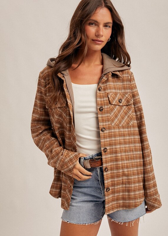 509 Broadway Button Down Plaid Shirt W/ Hoodie