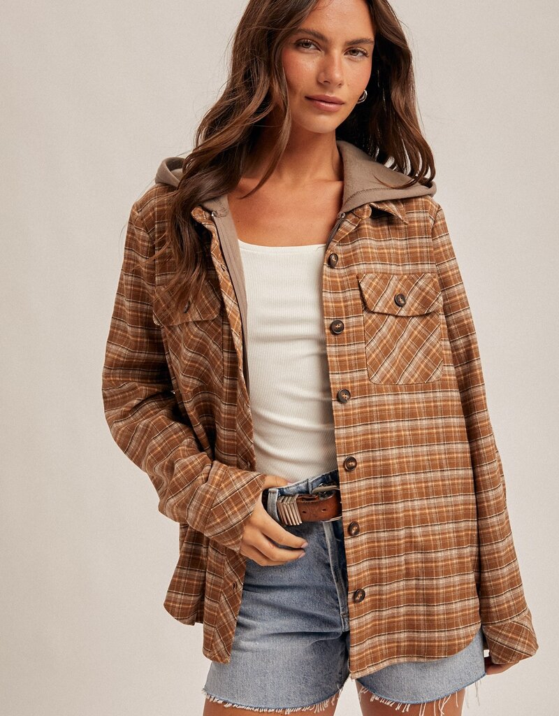 509 Broadway Button Down Plaid Shirt W/ Hoodie