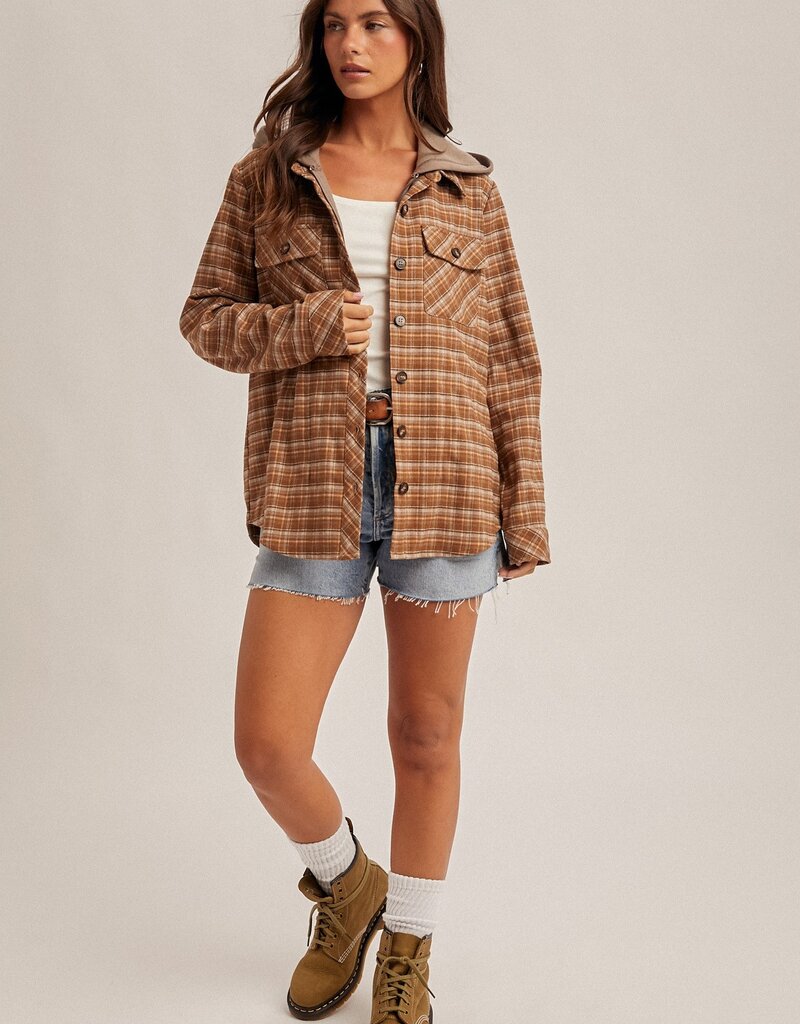 509 Broadway Button Down Plaid Shirt W/ Hoodie