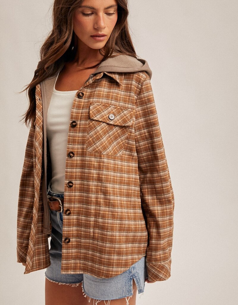 509 Broadway Button Down Plaid Shirt W/ Hoodie