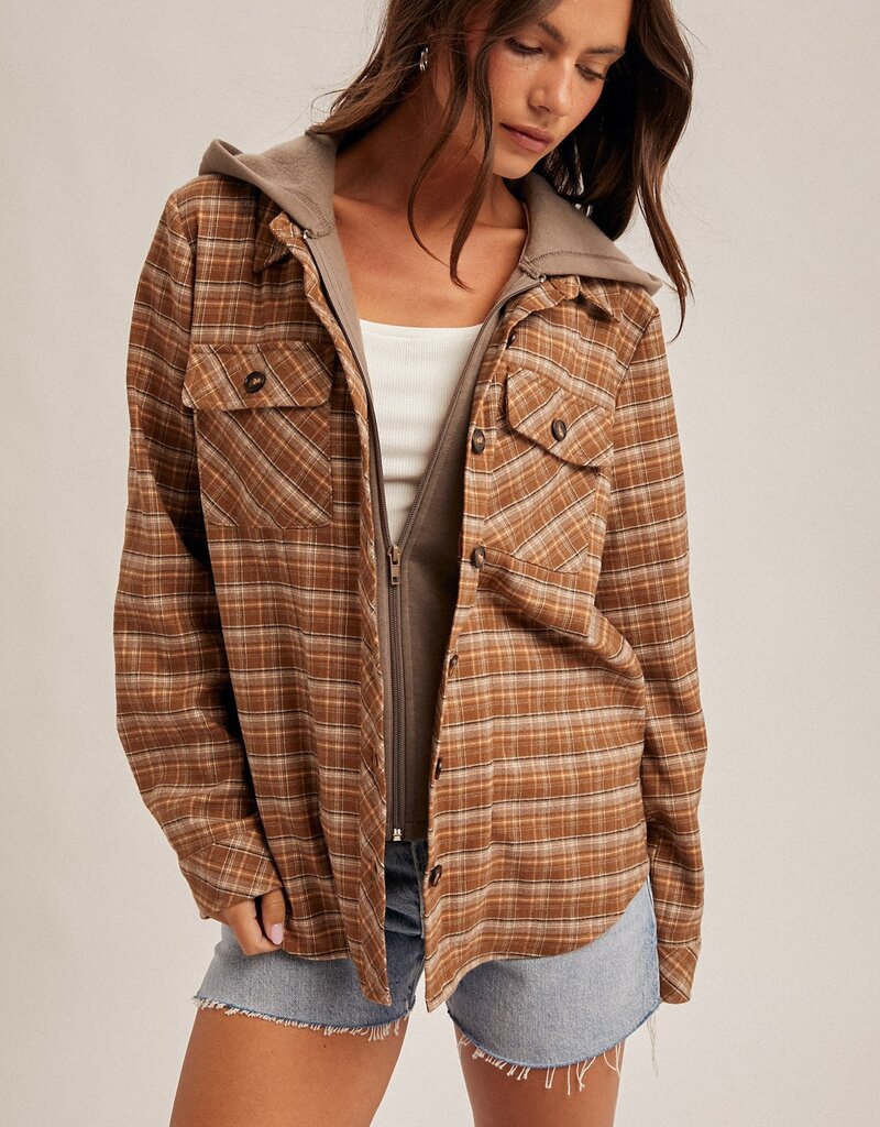 509 Broadway Button Down Plaid Shirt W/ Hoodie