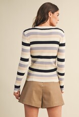 509 Broadway Striped Henley Rib Sweater Top