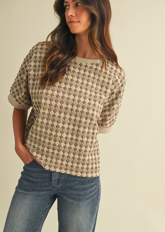 509 Broadway Jacquard Dolman Sleeve Knit Top