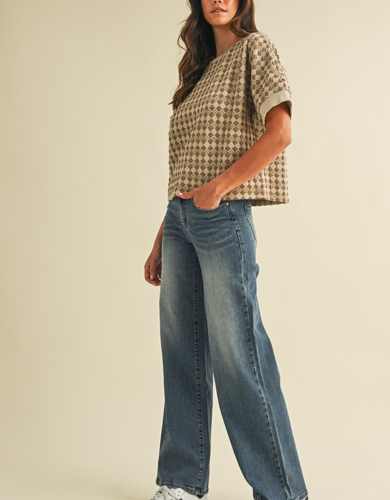 509 Broadway Jacquard Dolman Sleeve Knit Top